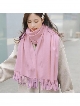 Cashmere-Blend Solid Coloured Scarf W/ Tassels